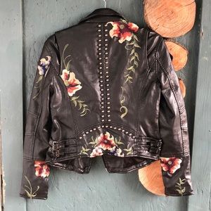 Leather Floral Print Jacket